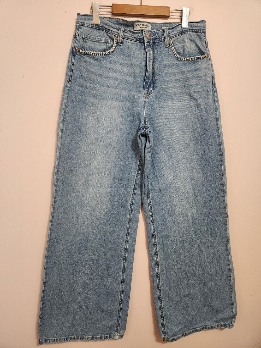 Scotch & Soda Amsterdam The Daze High Rise Wide Leg Whipstitch Boho Jeans 30